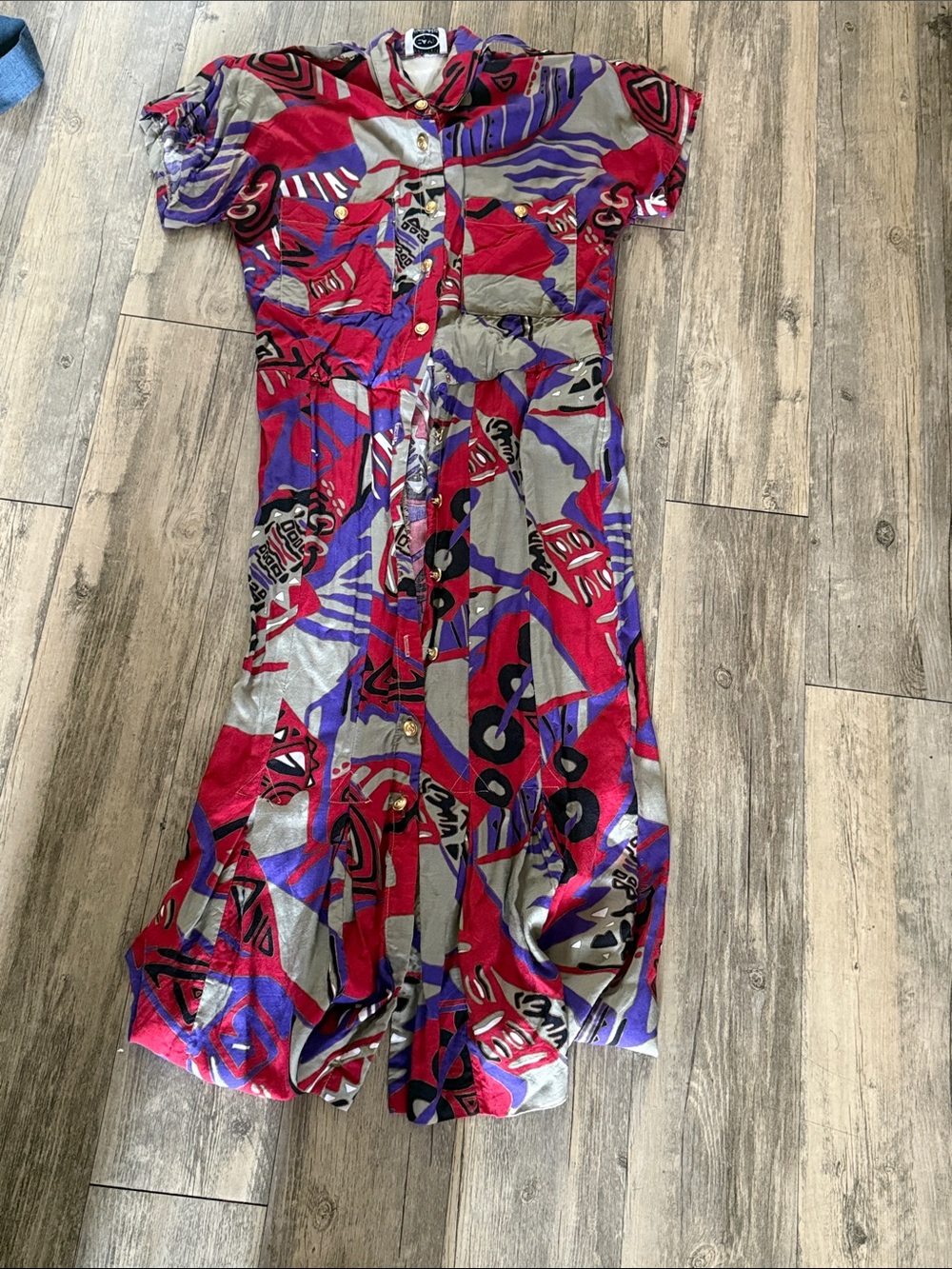 Vintage Cami Pour Le Boff Button Down Dress 80s Shoulder Pads